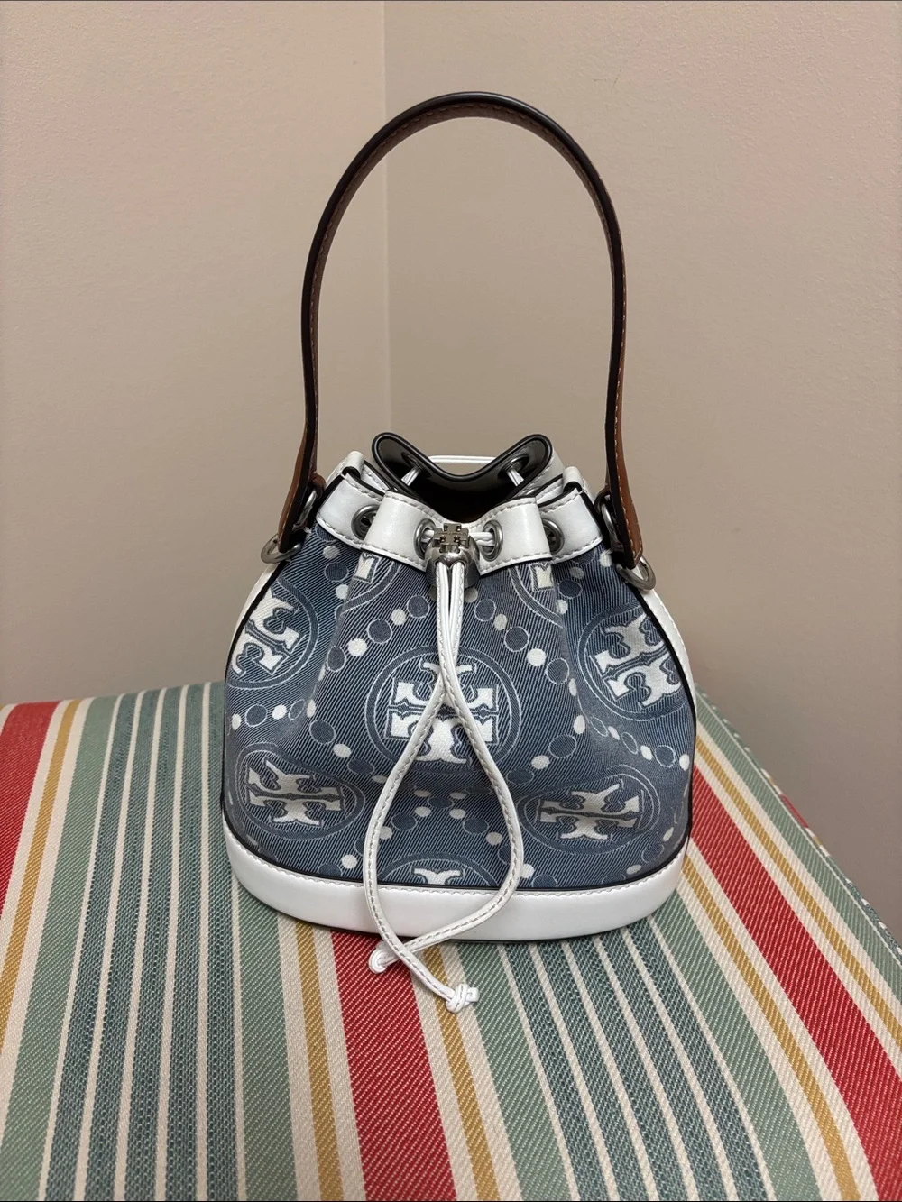 Tory Burch T Monogram Denim Bucket Bag